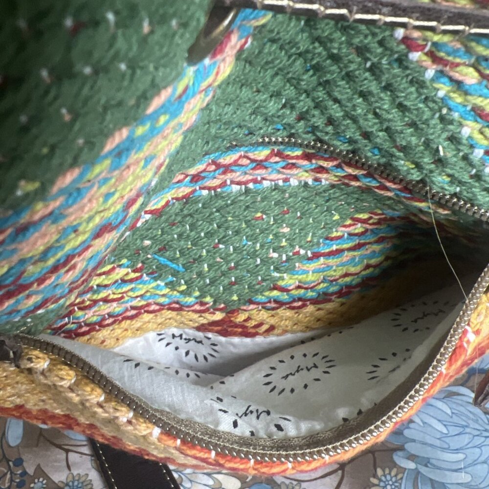Myra Bag Handmade Bohemian Western Bucket Bag Upcycled Canvas & Cowhide Leather - Picture 7 of 16